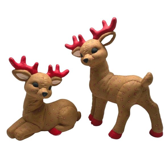 Vintage Kimple Mold Christmas Ceramic Reindeer Figurines Quilted Hand Painted - Picture 13 of 13